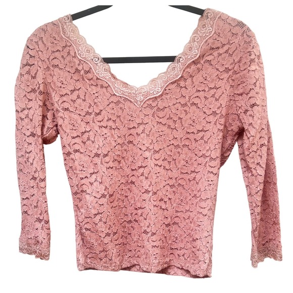 Ambiance Tops - Ambiance Womens dusty rose Floral Lace V-Neck 3/4 Sleeve Blouse Top Size Medium
